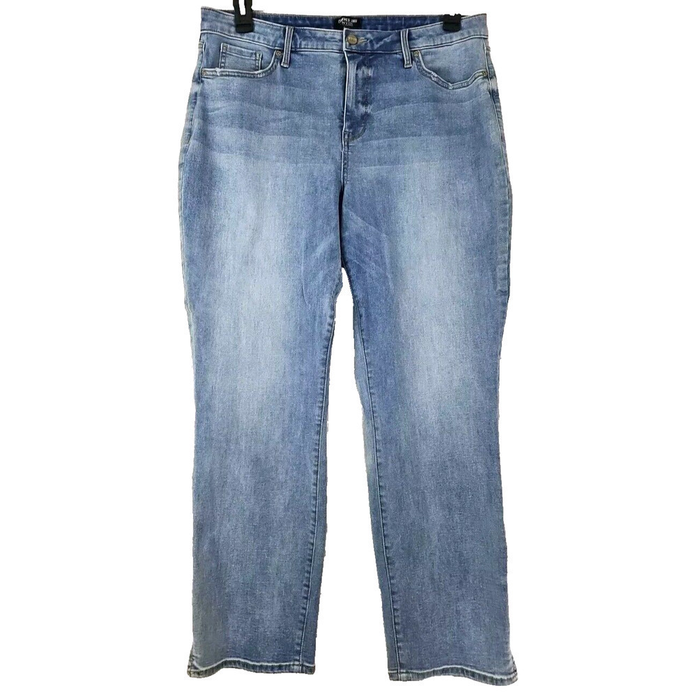 NYDJ Curves 360 ~Woman Size 14~ Light Blue Denim Slim Straight Jeans Stretch.